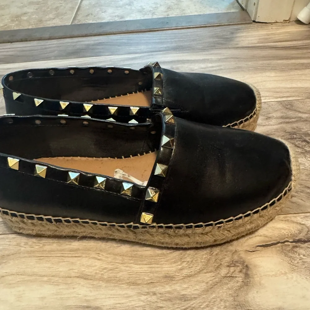 Steven NY Black Espadrille Flats with Studded Detail - Picture 1 of 3